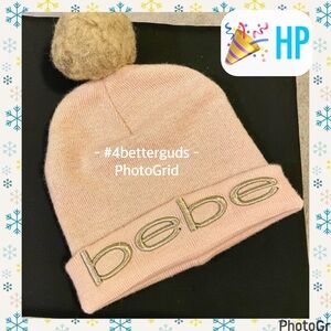 BEBE Light Pink Glitter Pom Pom Beanie